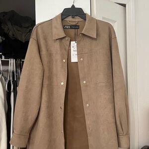 Zara Women’s Faux Suede Long Tan Jacket